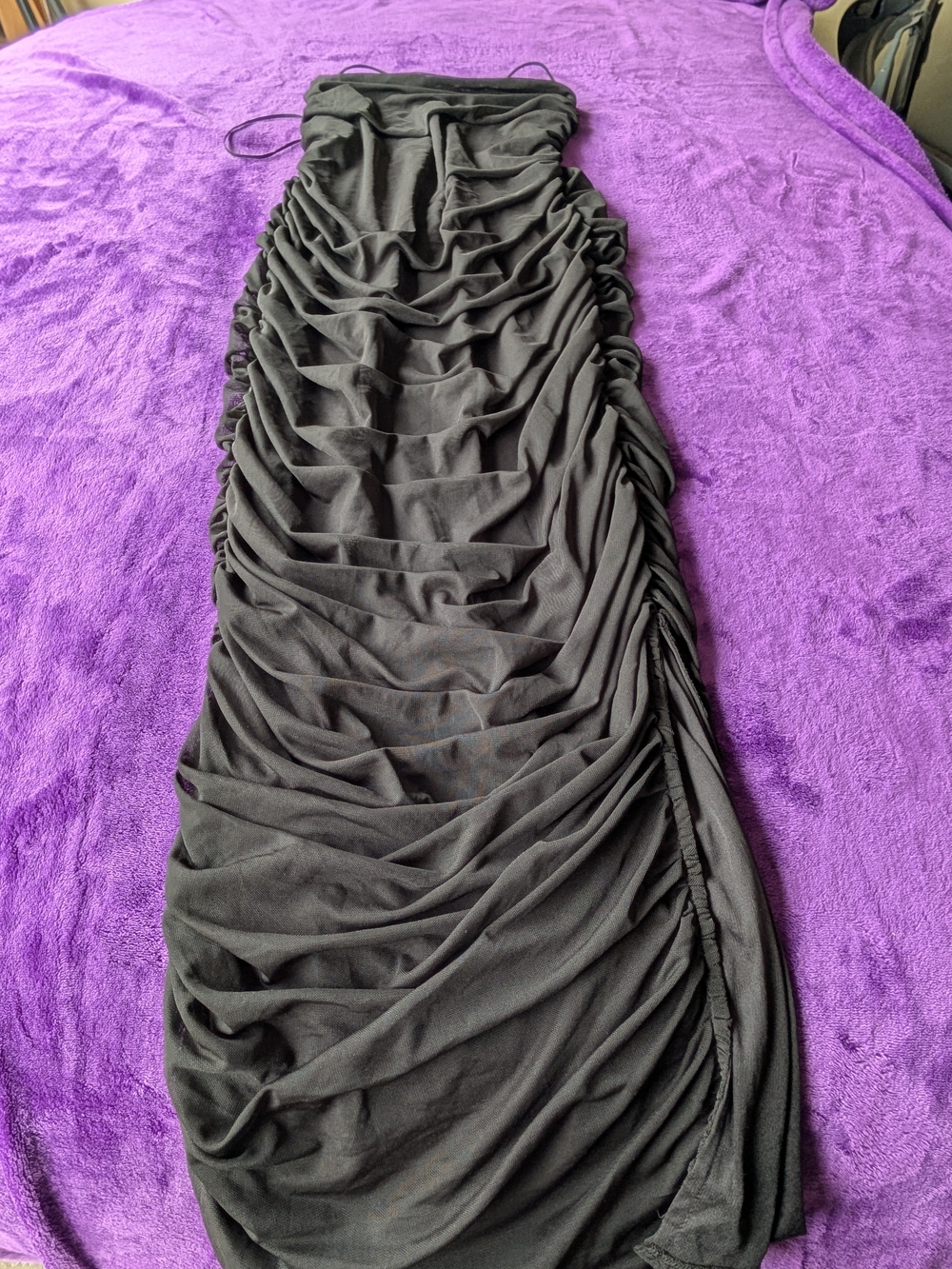 Black Ruched Strapless Maxi Dress